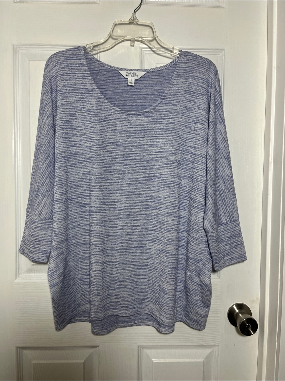 Market & Spruce Blue Abstract Stripe Scoop Neck Knit Top